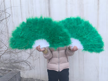 Load image into Gallery viewer, 80x45cm Large Green Feather Fan Burlesque Dance feather fan Bridal Bouquet
