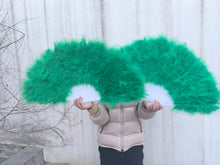 Load image into Gallery viewer, 80x45cm Large Green Feather Fan Burlesque Dance feather fan Bridal Bouquet
