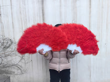 Load image into Gallery viewer, 80x45cm Large Red Feather Fan Burlesque Dance feather fan Bridal Bouquet
