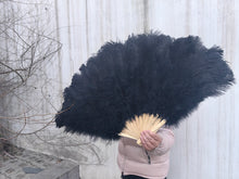 Load image into Gallery viewer, One Fan 20x36inch Large Feather Fan Black Ostrich Feather Fan Burlesque Dance Bridal Bouquet
