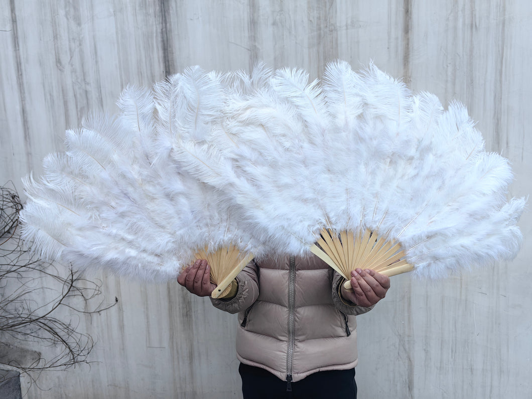 One Fan 20x36inch Large Feather Fan White Ostrich Feather Fan Burlesque Dance Bridal Bouquet