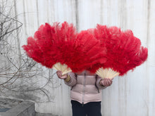 Load image into Gallery viewer, One Fan 20x36inch Large Feather Fan Red Ostrich Feather Fan Burlesque Dance Bridal Bouquet
