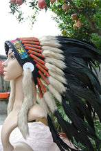 Load image into Gallery viewer, Colorful Feather Warbonnet with Red Accents - Native American Inspired Headdress for Festivals, Themed Parties &amp; Photoshoot
