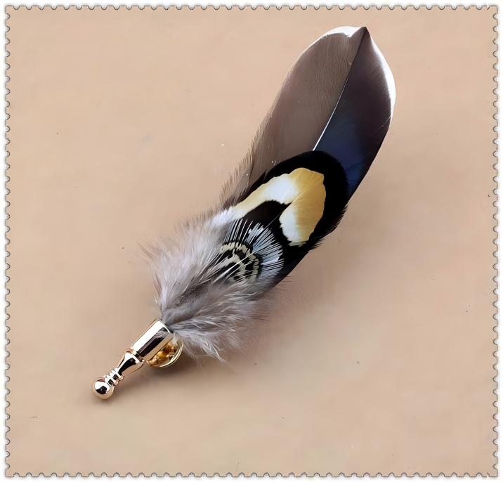 Handcrafted Vintage Feather Lapel Pin & Hat Brooch | Classic Pheasant Feather Boutonniere for Suit & Tuxedo
