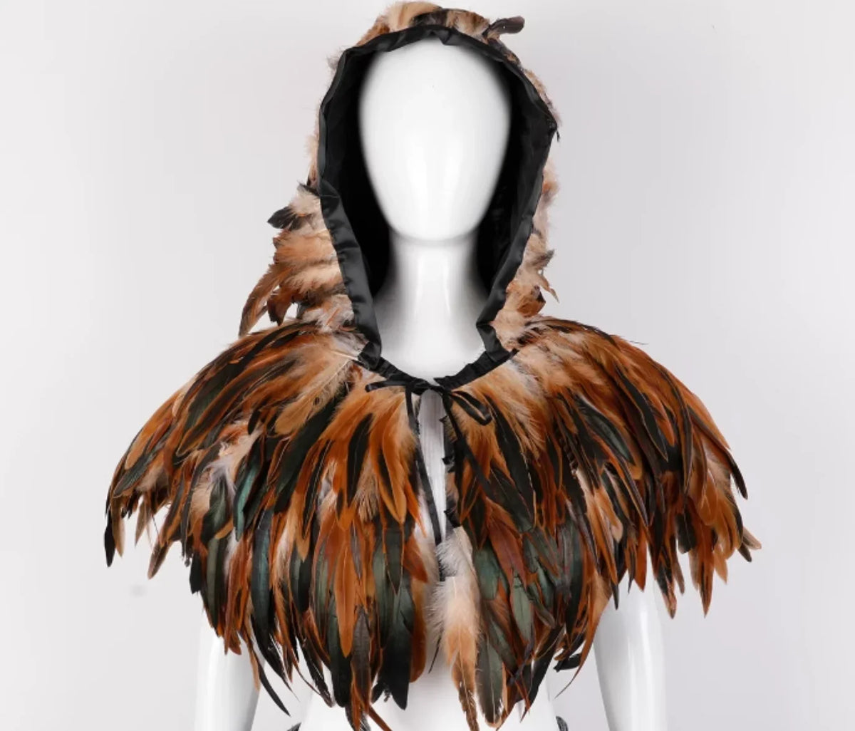 Midnight Raven Hooded Feather Capelet - Handmade Iridescent Feather Shrug