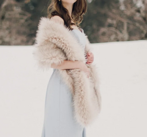 12x65inch Champagne  Wedding Bridal Faux Fur Stole Wrap Shawl Cape