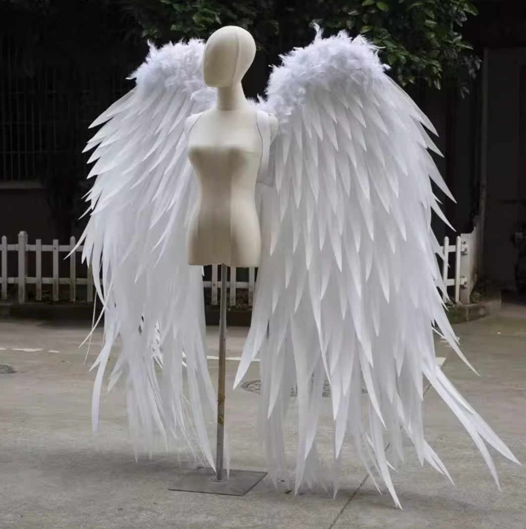white angle wing feather angle wings for party cosplayPearl-Foam Large White Angel Wings, Bridal Photo Prop, EDC Rave Festival Costume, Halloween, Pride Parade Outfit