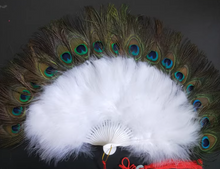 Load image into Gallery viewer, One Fan Large Pheasant  Black Peacock feather fan Ostrich Feather Fan  Burlesque Dance Bridal Bouquet
