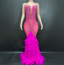 Load image into Gallery viewer, Dancefeathers Burlesque  Party Strapless Rhinestone Feather Maxi Dress Skirt
