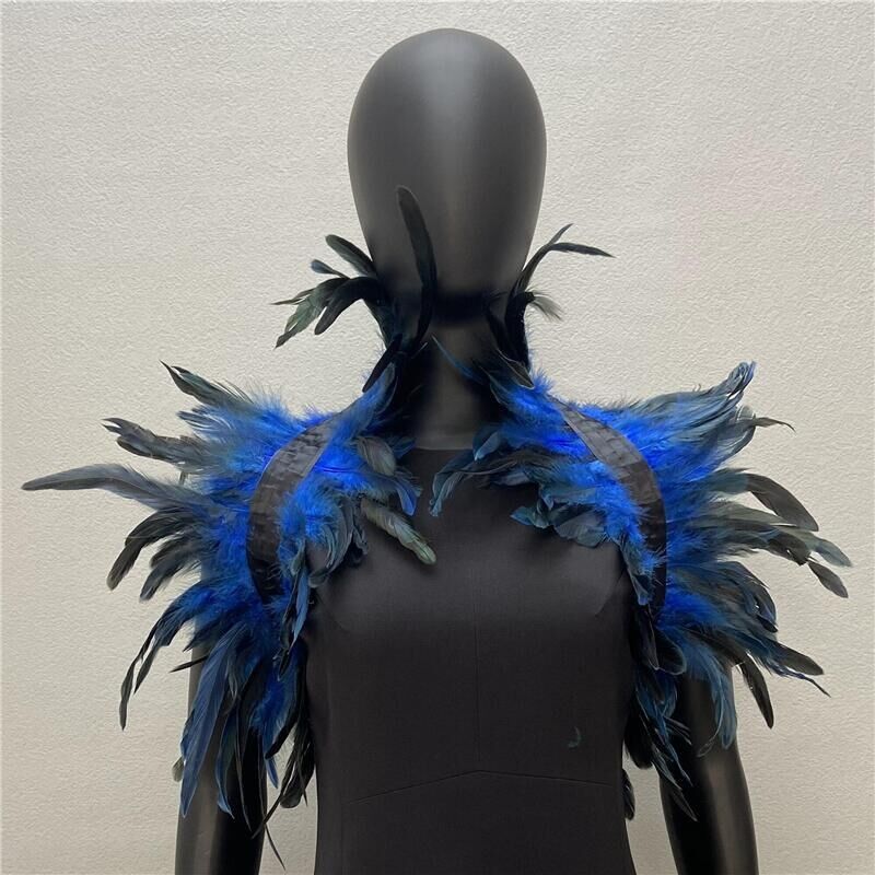 Burlesque Royal Blue  feathers SHAWL Shrug Shoulders  cape Halloween costume ,vintage capelet for Adult