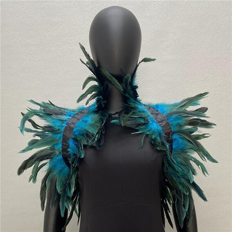 Burlesque Turquoise  feathers SHAWL Shrug Shoulders  cape Halloween costume ,vintage capelet for Adult