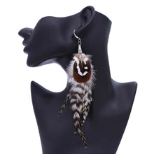 Load image into Gallery viewer, Handmade Long Vintage Feather Earrings — Boho Statement Dangles
