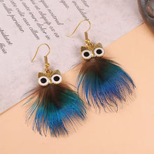 Load image into Gallery viewer, Handmade Long Vintage Feather Earrings — Boho Statement Dangles
