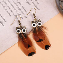 Load image into Gallery viewer, Handmade Long Vintage Feather Earrings — Boho Statement Dangles

