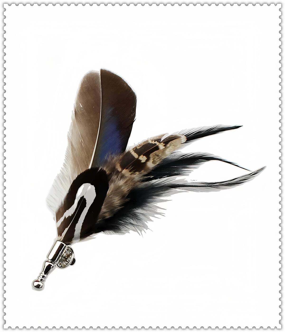 Handcrafted Vintage Feather Lapel Pin & Hat Brooch | Classic Pheasant Feather Boutonniere for Suit & Tuxedo