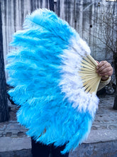 Load image into Gallery viewer, White Christmas Sisters Aqual_white_ostrich_feather_fan
