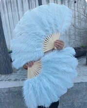 Load image into Gallery viewer, Baby blue ostrich feather fan, light and fresh-toned fluffy fan for performances, photoshoots and events
