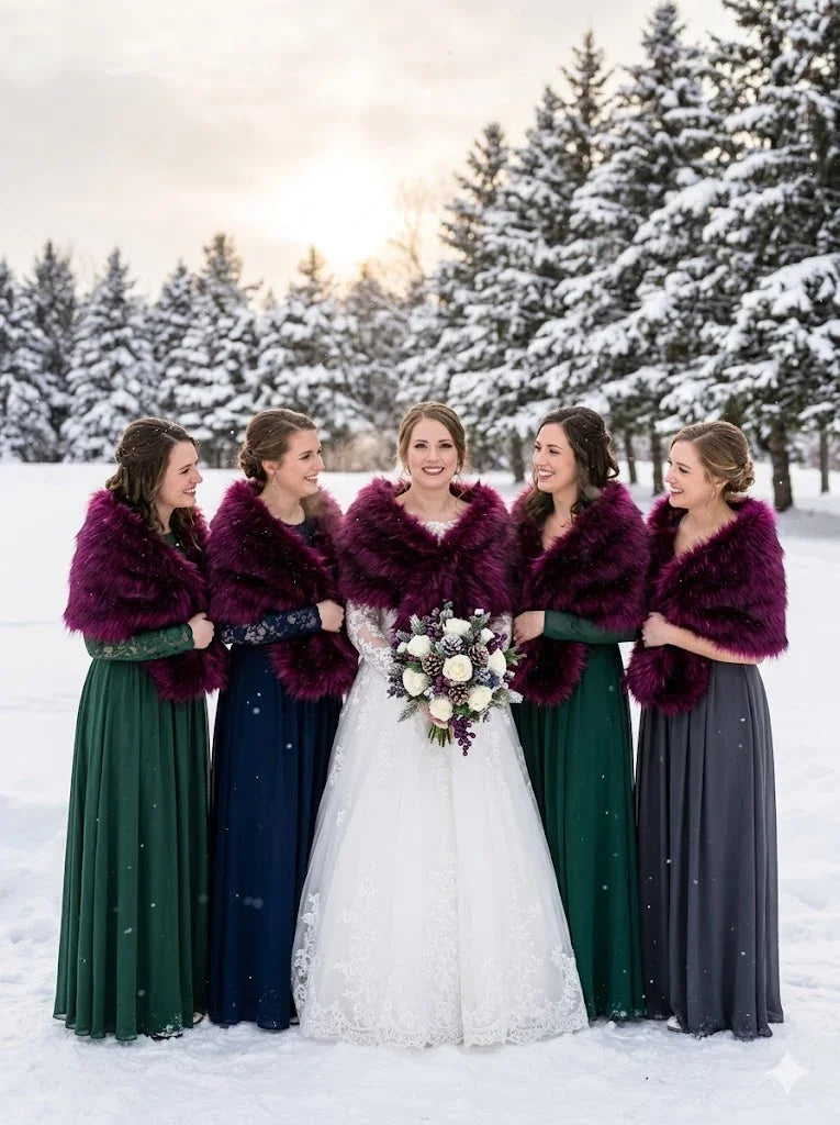 burgundy dress with fur shawl Berry Luxury Faux Fox Atria Signature Colors:Plum Virgo evening dresses 2018 new Finished with elegant shank