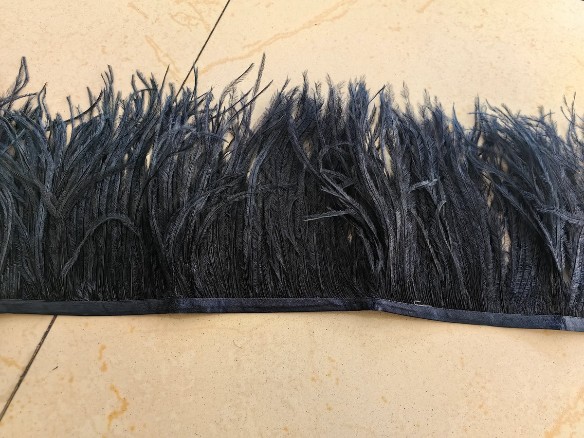 Black feather trim edging, fluffy strip for dressmaking, costume design and DIY projects