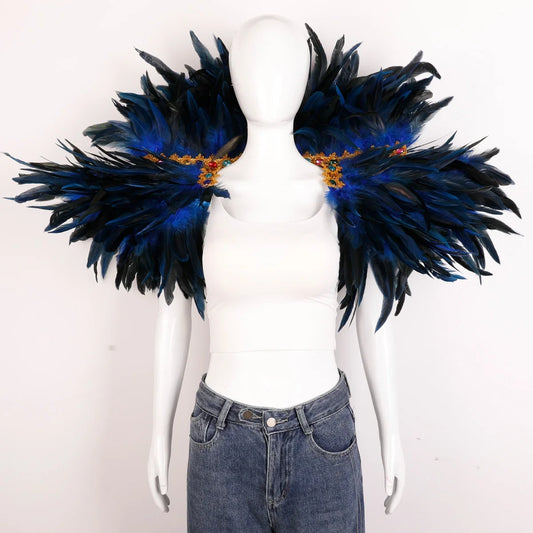 Black feather cape shawl, witch costume accessory for halloween, gothic events, and burlesque performances