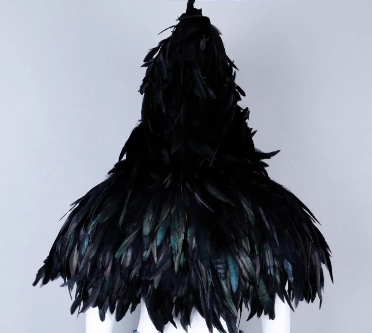 ridescent Black Feather Cape with Hood - Gothic Raven Feather Shawl for Halloween, Cosplay & Festival Outfits