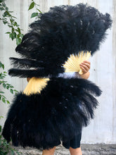Load image into Gallery viewer, black ostrich feather fan for burlesque dance
