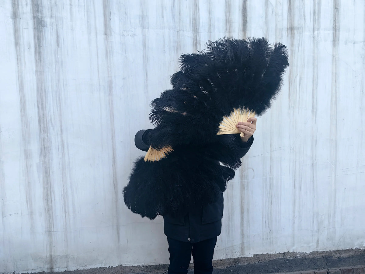 black ostrich feather fan for burlesque dance