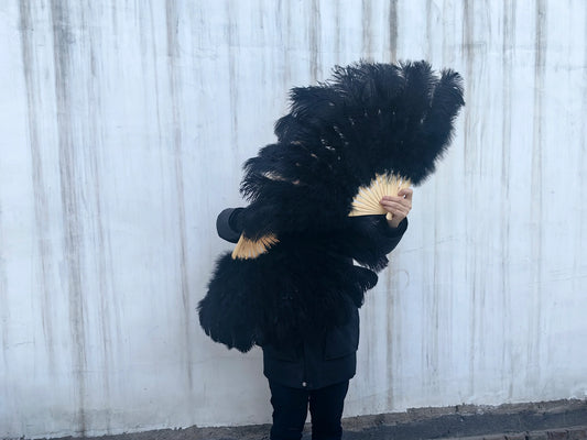 black ostrich feather fan for burlesque dance