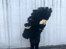Load image into Gallery viewer, black ostrich feather fan for burlesque dance
