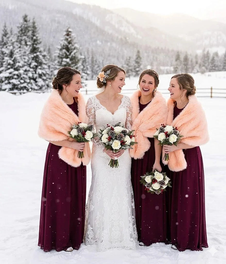 Blush pink faux fur wrap cozy winter bridal capelet