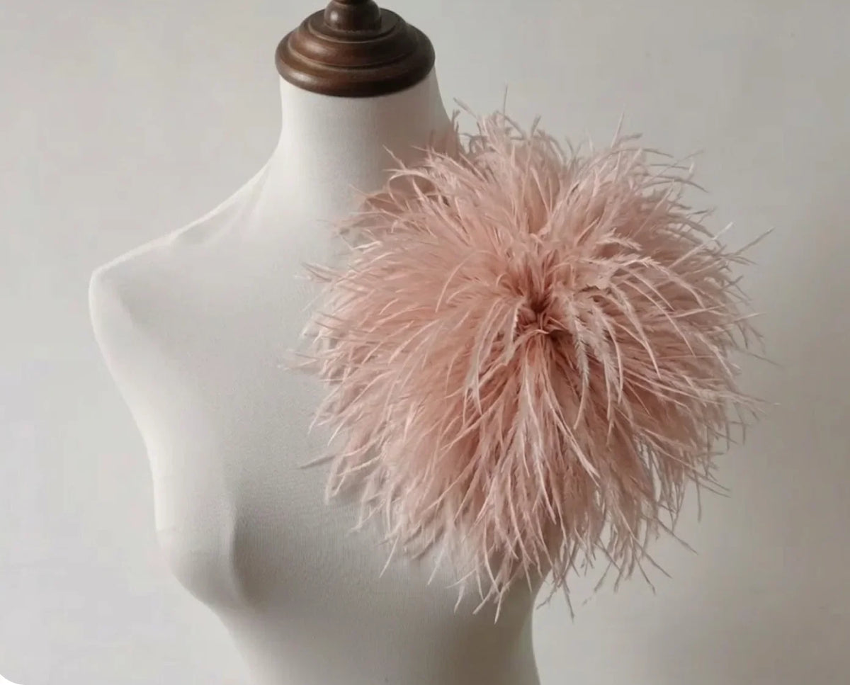 Blush pink ostrich feather brooch, romantic lapel pin for weddings, bridal parties and formal occasions