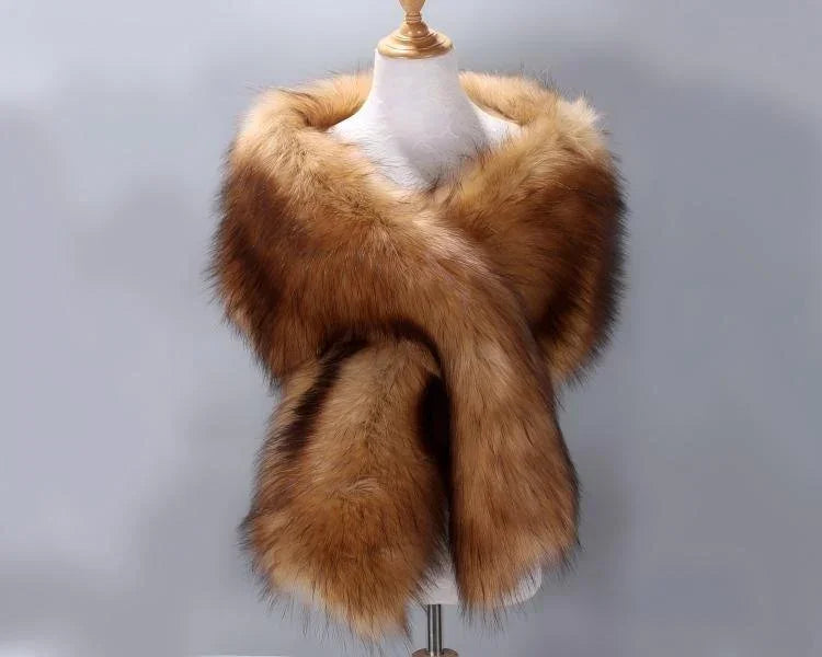 Brown faux fur wrap, rich and cozy stole for weddings, fall events and evening wear