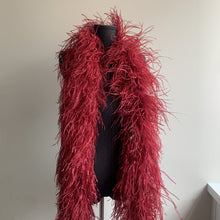 Load image into Gallery viewer, Deep burgundy ostrich feather boa, high-quality glamorous trim for theater and party outfits.
