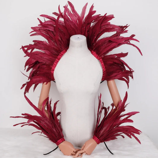 Burgundy wine red feather cape, elegant vintage accessory for weddings, formal events and halloween