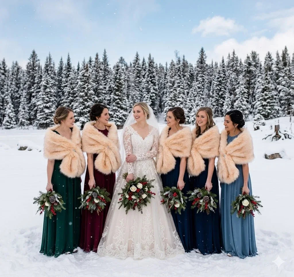 Champagne faux fur wrap elegant shawl for bridesmaids