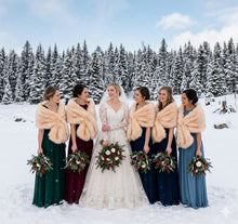 Load image into Gallery viewer, Champagne faux fur wrap elegant shawl for bridesmaids
