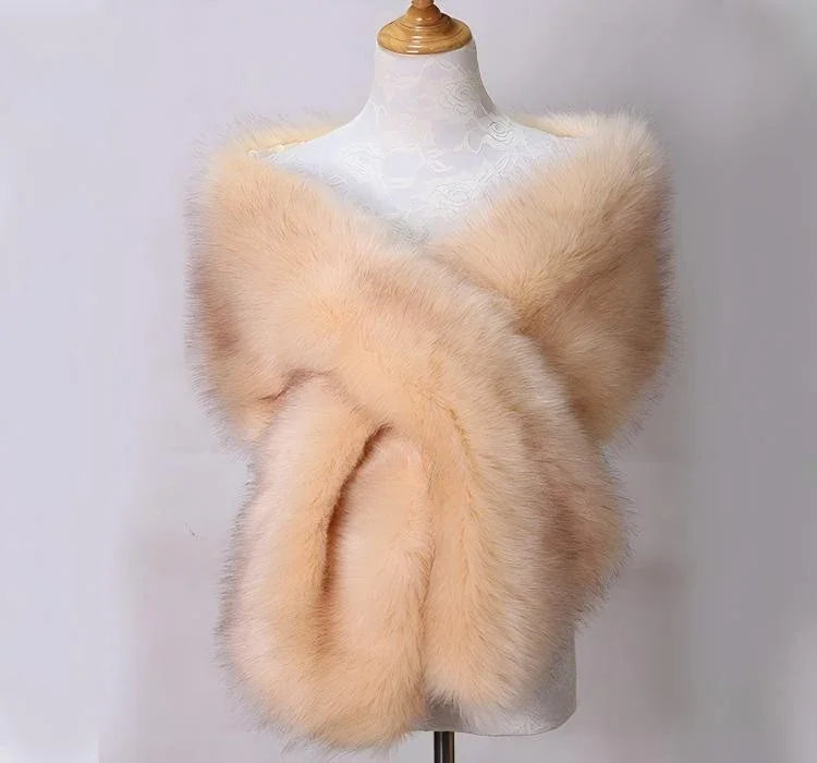 Champagne faux fur wrap stole, soft and warm stole for weddings, evening gowns and special occasions