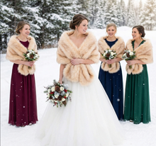 Load image into Gallery viewer, Champagne faux fur wrap with brown tips, elegant stole for weddings, formal events and evening wear
