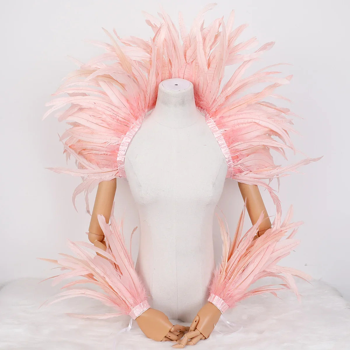 Champagne gold feather bridal shawl, elegant feather cape for wedding dress, photo prop and formal events