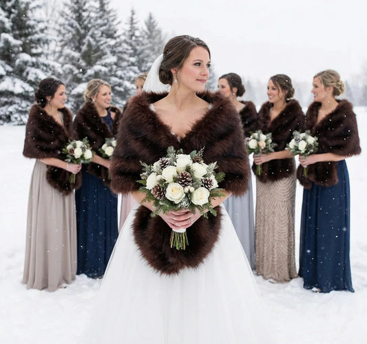 Coffee brown faux fur wrap, warm and sophisticated stole for weddings, evening wear and formal occasions