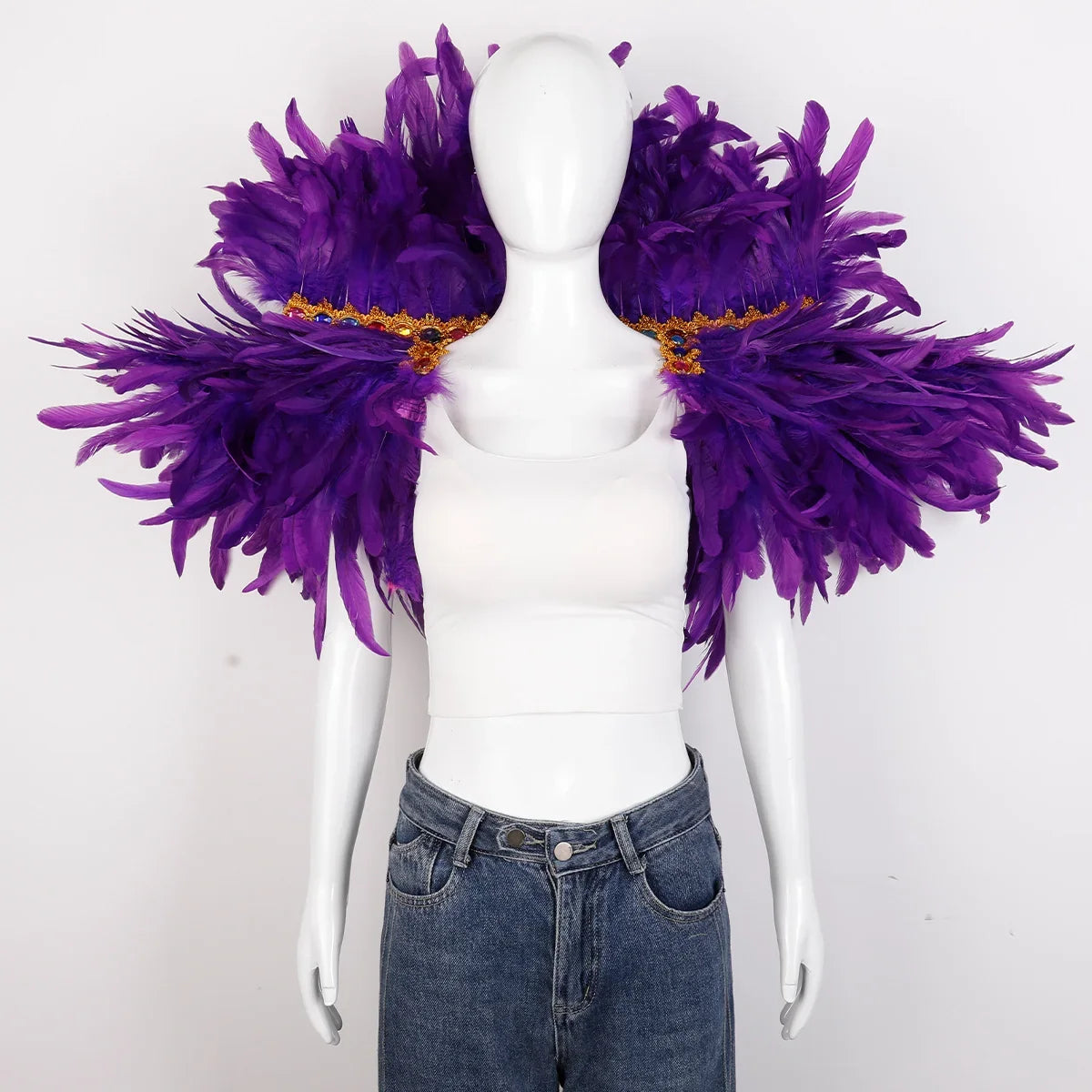 Dark purple feather cape shawl, witch costume accessory for halloween, gothic parties and cosplay