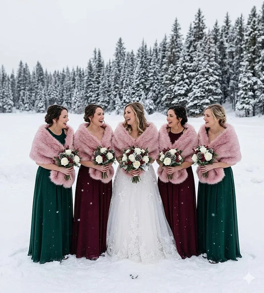 Dusky pink faux fur wrap elegant winter wedding bridal shawl