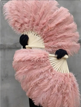 Load image into Gallery viewer, Large champagne Ostrich Feather Fan 20x36inch Professional Burlesque Props DanceFeathers
