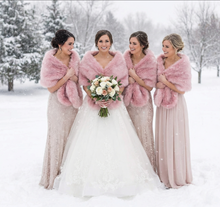 Load image into Gallery viewer, 12x65inch Champagne with Brown Tip  Luxury Faux Fur Wrap Soft Warm Shawl for Weddings Bridal Evening Party
