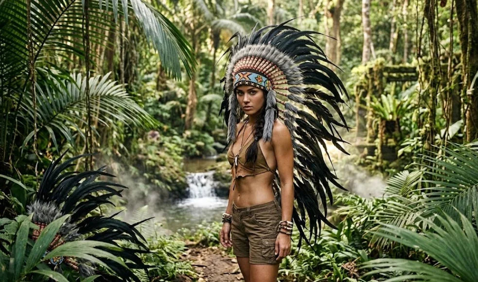 Exotic Jungle Aesthetic Feather Warband - Tribal Style Headdress with Natural Feathers for Bohemian Events & Photoshoots