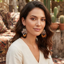 Load image into Gallery viewer, Fashion feather earrings completing a boho look with natural tones
