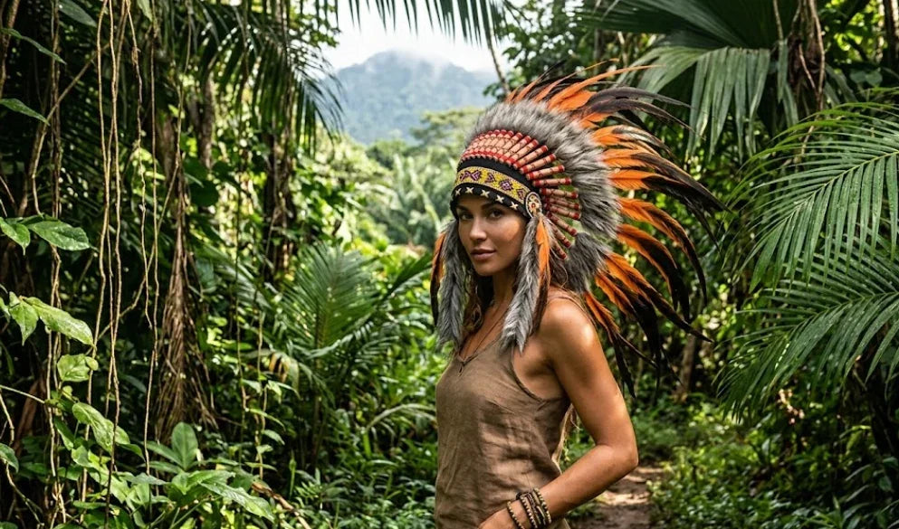 Orange & Black Feather Warbonnet - Handmade Native American Inspired Headdress for Festivals, Photoshoots & Carnival