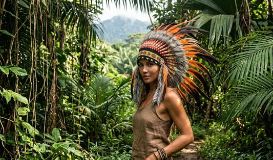 Orange & Black Feather Warbonnet - Handmade Native American Inspired Headdress for Festivals, Photoshoots & Carnival