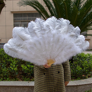 One Fan 20x36inch Large Feather Fan Grey Ostrich Feather Fan Burlesque Dance Bridal Bouquet