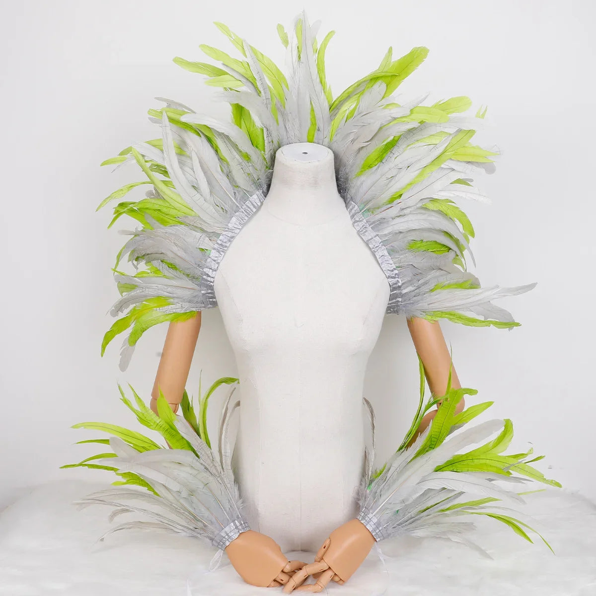 Forest green feather cape shawl, festival costume accessory for st patrick's day, cosplay and themed parties